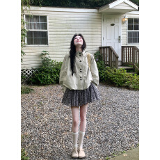 批发实拍实价  工装宽松短<b class='q'>外套</b>女格纹拼接通勤上衣+碎花A字半裙