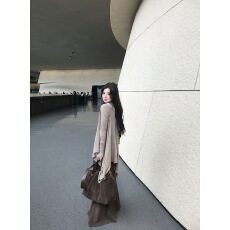 批发实拍实价 气质慵懒长袖温柔不规则开衫+U领毛衣背心+鱼尾裙