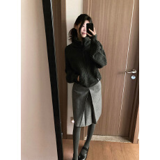 批发实拍实价 深灰粗棒针立领毛衣<b class='q'>开衫</b>上衣外套女秋冬+正反两穿百褶裙