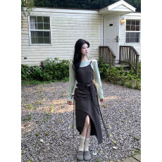 批发实拍实价 显瘦气质撞色软糯弹力叠穿<b class='q'>吊带</b>T恤两件套+不规则半身裙