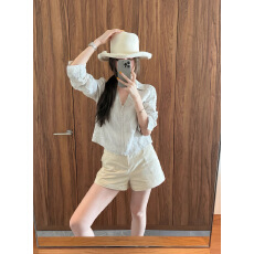 批发实拍实价  “财富低语”亚麻定制拉链正肩衬衫条纹翻领外套