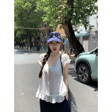 批发现现  西西里初恋假两件<b class='q'>蕾丝</b>小飞袖小衫上衣女<b class='q'>娃娃衫</b>