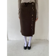 批发复古<b class='q'>花朵</b>纽扣半身裙女2025秋冬季新款棕色裙子中长款