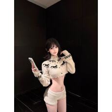 批发辣妹冬季氛围感费尔岛麋鹿提花短外套女装性感低腰<b class='q'>紧身</b>短裤两件套