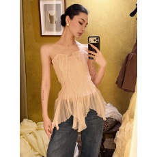 批发性感辣妹荷叶边<b class='q'>雪纺</b><b class='q'>吊带</b>背心女秋冬季设计感小众收腰修身短款上衣