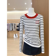 批发实拍~韩系白色条纹长袖<b class='q'>T</b><b class='q'>恤</b>女秋