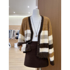 批发实拍~秋冬装搭配高级感减龄穿搭小个子开衫毛衣+棕色半身裙套装