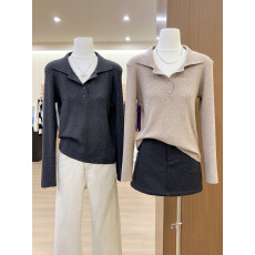 批发实拍~咖色短款老钱风polo领翻领<b class='q'>针织衫</b>女秋冬气内搭打底衫上衣