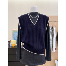 批发实拍~<b class='q'>秋</b>冬叠穿气质藏蓝色针织背心上衣