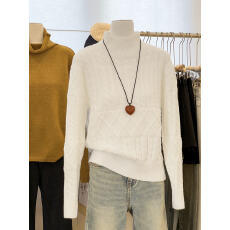 批发<b class='q'>实拍</b>~白色麻花高领针织打底衫女秋冬气质内搭修身小上衣