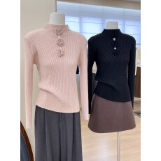 批发实拍~<b class='q'>镂空</b>设计打底<b class='q'>衫</b>修身显瘦立体花朵设计感气质长袖针织<b class='q'>衫</b>