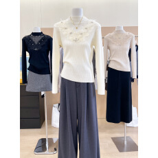 批发实拍~韩版法式蕾丝拼接高领<b class='q'>针织</b>衫女打底衫甜美气质