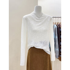 批发实拍~<b class='q'>白色</b>半高领蕾丝长袖打底衫秋冬内搭独特漂亮小上衣