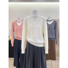 批发实拍~韩系灰色V领飘带针织打底衫女秋冬毛衣内搭<b class='q'>宽松</b>上衣