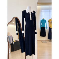 批发实拍~法式赫本风黑色针织连衣裙女小香风女装<b class='q'>秋</b>季内搭毛衣裙