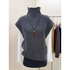 批发实拍~韩系氛围感复古软糯叠穿背心慵懒风灰色高领针织<b class='q'>马甲</b>女秋冬