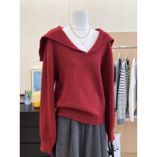 批发实拍~橄榄绿v领毛衣秋冬宽松套头针织衫