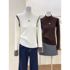 批发实拍~冬时尚半<b class='q'>高领</b>拼色丝绒羊毛针织衫女<b class='q'>打底衫</b>毛衣