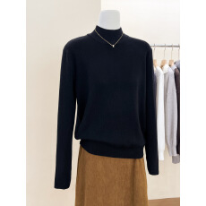 批发实拍~黑色后背镂空半高领长袖针织衫女秋冬打底毛衣内搭上衣厚