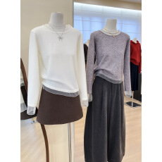 批发实拍~韩系白色蕾丝长袖针织打底衫<b class='q'>女</b>秋冬上衣