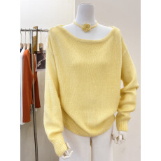 批发实拍~韩系黄色一字肩系带针织打底衫<b class='q'>女</b>秋冬毛衣上衣