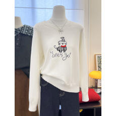 批发实拍~韩系白色卡通提花针织打底衫<b class='q'>女</b>秋冬毛衣上衣