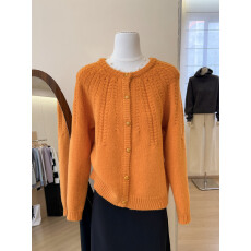 批发实拍~橘色软糯开衫毛衣外套<b class='q'>女</b>秋冬外搭慵懒风宽松加厚<b class='q'>针织衫</b>上衣