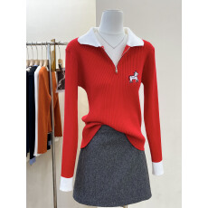 批发实拍~冬季马年本命新年氛围感软糯慵懒红色针织打底衫<b class='q'>女</b>