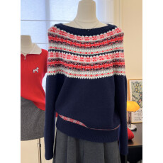 批发实拍~韩系蓝色费尔岛提花软糯毛衣打底衫<b class='q'>女</b>秋冬加厚针织上衣