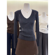 批发实拍~设计感V领镂空针织衫女秋季打底衫绝美巨好看的上衣