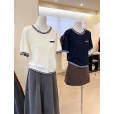 批发实拍~秋冬女打底圆领设计感针织T恤毛衣上衣