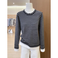 批发实拍~韩系条纹假两件长袖<b class='q'>T</b><b class='q'>恤</b>打底衫内搭女上衣