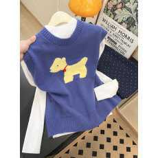 批发实拍~多巴胺卡通小狗马甲背心<b class='q'>两件套</b>女秋冬无袖<b class='q'>针织衫</b>毛衣