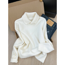 批发实拍~老钱风翻领针织衫女长袖宽松百搭<b class='q'>打底衫</b>设计感<b class='q'>大码</b>上衣