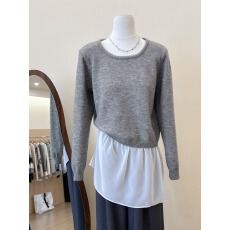 批发实拍~高级感灰色花边裙摆内搭打底衫上衣女秋冬保暖针织长袖t恤