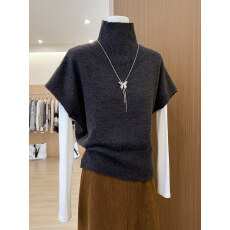 批发实拍~时髦洋气灰色高领针织马甲<b class='q'>背心</b>女秋冬坎肩外搭叠穿无袖<b class='q'>毛衣</b>