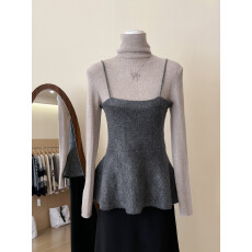 批发实拍~韩系深冬气质一整套穿搭小香风灰色<b class='q'>吊带</b>打底针织衫套装女