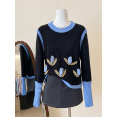 批发实拍~出片洋气衣服<b class='q'>女装</b>秋冬黑色花朵马甲毛衣针织打底衫两件套