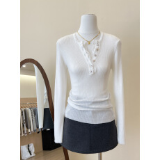 批发实拍~韩系粉色蕾丝V领长袖针织打底衫女秋冬修身显瘦毛衣内搭上衣