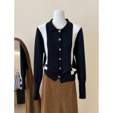 批发实拍~黑色小衫休闲外穿翻领针织开衫<b class='q'>女装</b>秋冬洋气高贵上衣