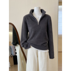 批发实拍~时尚宽松舒适保暖深灰色上衣女<b class='q'>冬</b>半拉链翻领毛衣
