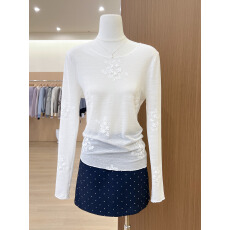 批发<b class='q'>实拍</b>~韩系漂亮白色花朵刺绣针织打底衫女早春内搭短款小上衣