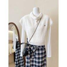 批发实拍~韩系白色高领无袖针织<b class='q'>马甲</b>背心女秋冬外搭叠穿坎肩小上衣