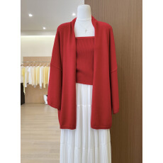 批发<b class='q'>实拍</b>~法式红色长袖针织开衫<b class='q'>外套</b>女春高级感内搭抹胸上衣两件套装