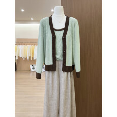 批发实拍~韩系chic别致撞色<b class='q'>长袖</b>针织开衫女春季穿搭上衣两件套
