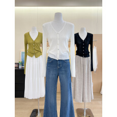 批发实拍~韩系温柔风V领针织开衫女2026新款坑条<b class='q'>长袖</b>修身显瘦短款上衣