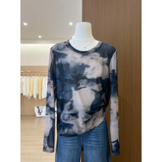 批发实拍~复古水墨晕染长袖防晒<b class='q'>t</b><b class='q'>恤</b>女夏季薄款外搭罩衫慵懒风圆领上衣