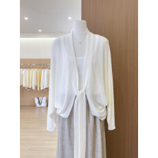 批发实拍~坑条系带长袖针织开衫女2026春夏新款宽松显瘦薄款上衣