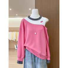 批发实拍~漂亮出片粉色假两件露肩上衣服女装春<b class='q'>潮牌</b>洋气百搭<b class='q'>卫衣</b>外套