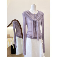 批发实拍~绝美紫色披肩上衣两件套装女早春独特漂亮针织内搭<b class='q'>打底衫</b>